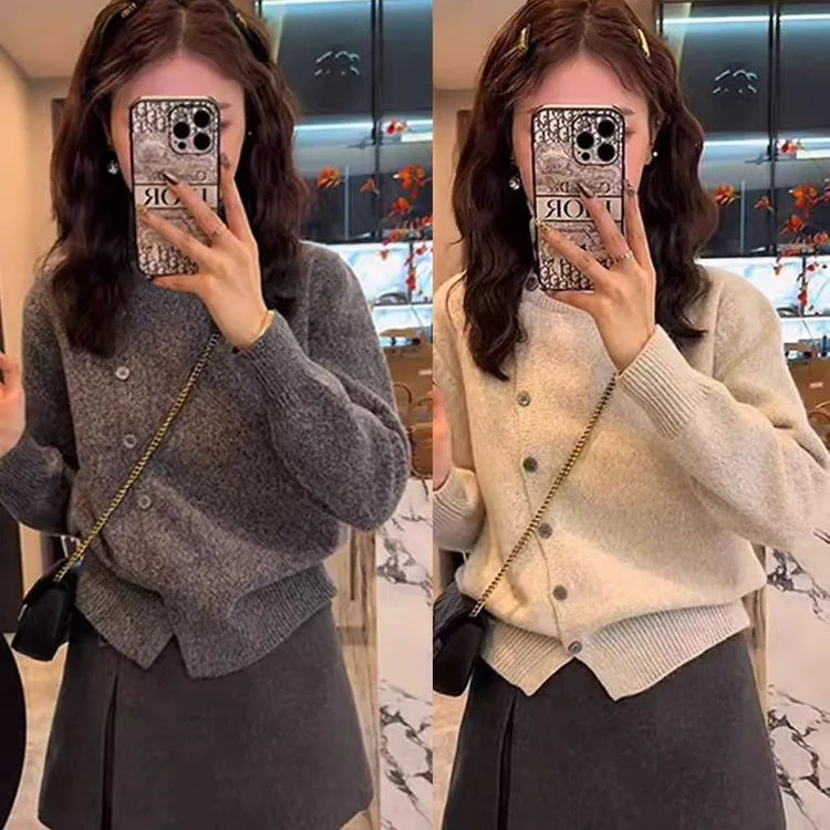 

Korean Sle Long Sve Knitted Cardigan Women's Autumn Winter Loose Fit Faionable Button Design Versatile Casual Top