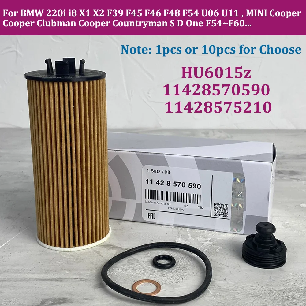 

New HU6015z/KIT 11428570590 11428575210 Oil Filter For BMW 220i i8 X1 X2 F45 F46 F48 F54 U06 U11, MINI Cooper Clubman Countryman
