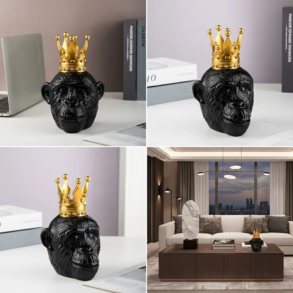 Crown Gorilla Domineering Artwork King Style Handicrafts Desktop Creative Ornaments