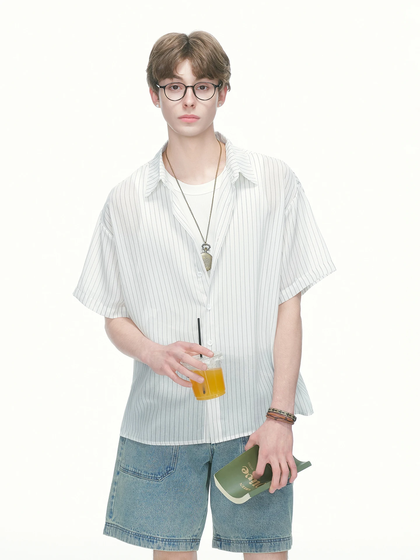 Dream Made Blue Striped Short Sleeve Men's Shirt Breathable Lightweight Anti-Wrinkle Summer Casual Fashion Couple's Shirt
