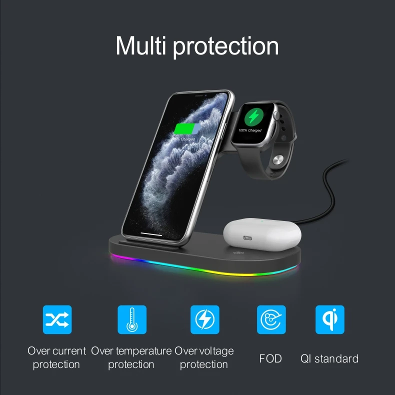 4 In1 Wireless Charger Stand For iPhone 14 13 Pro Max Apple Watch 8 7 Samsung 5/4 Active 2/1 Buds 30W Fast Charging Dock Station