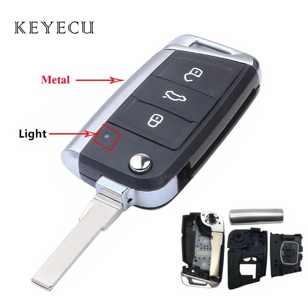 Modified Flip Remote Car Key Shell Case Cover 3 Buttons Replacement for Volkswagen VW Golf 7 GTI MK7 Skoda Octavia A7 Seat