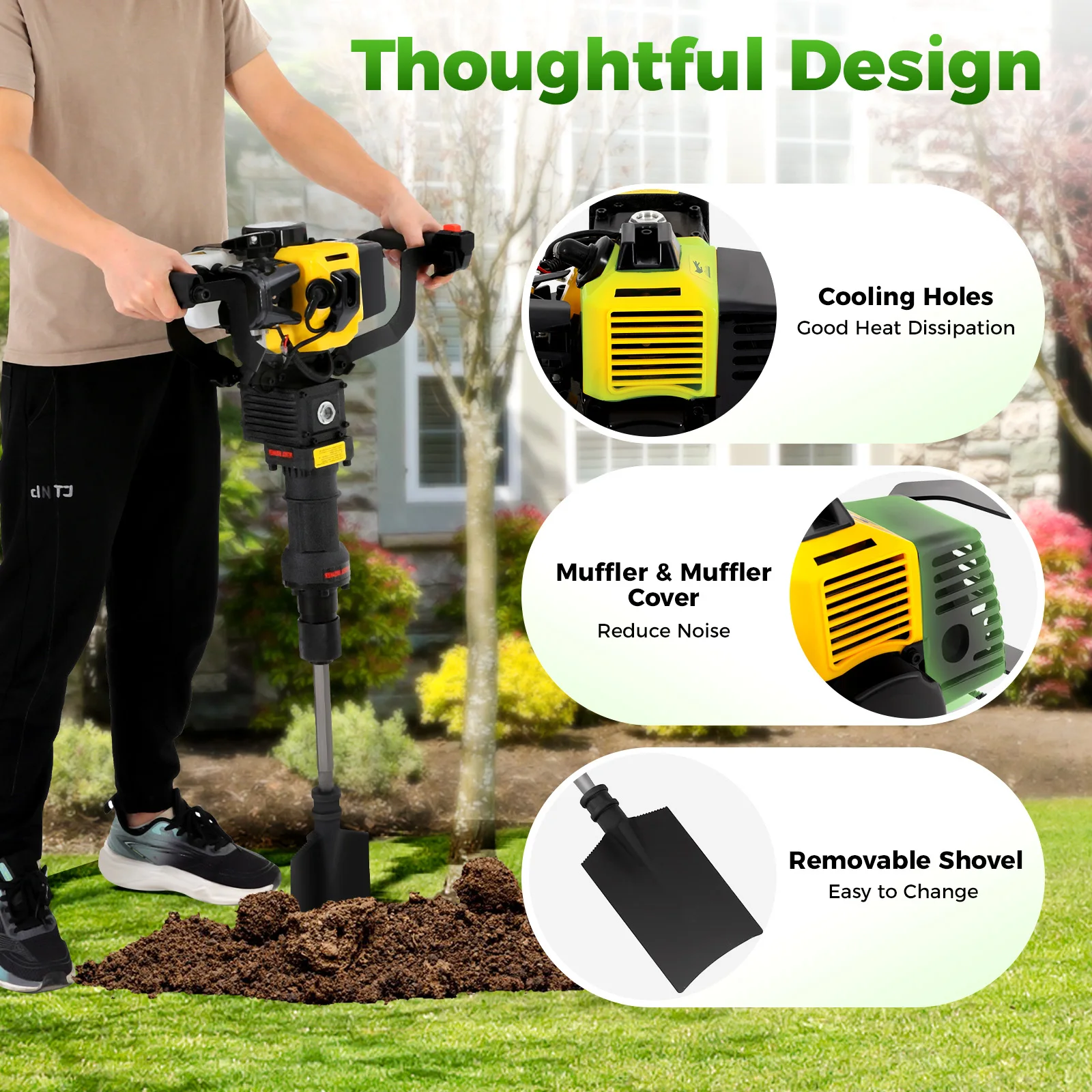 1900w 52cc Handheld Trenching Machine 2 Stroke Gasoline Excavator Tree Seeding Transplanting Tool 1500 Times/Min for Garden Farm