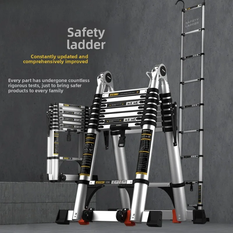 Magnesium Aluminum Alloy A Frame Telescopic Folding Ladder Multi Functional Home Use Folding Ladder Telescopic Ladder
