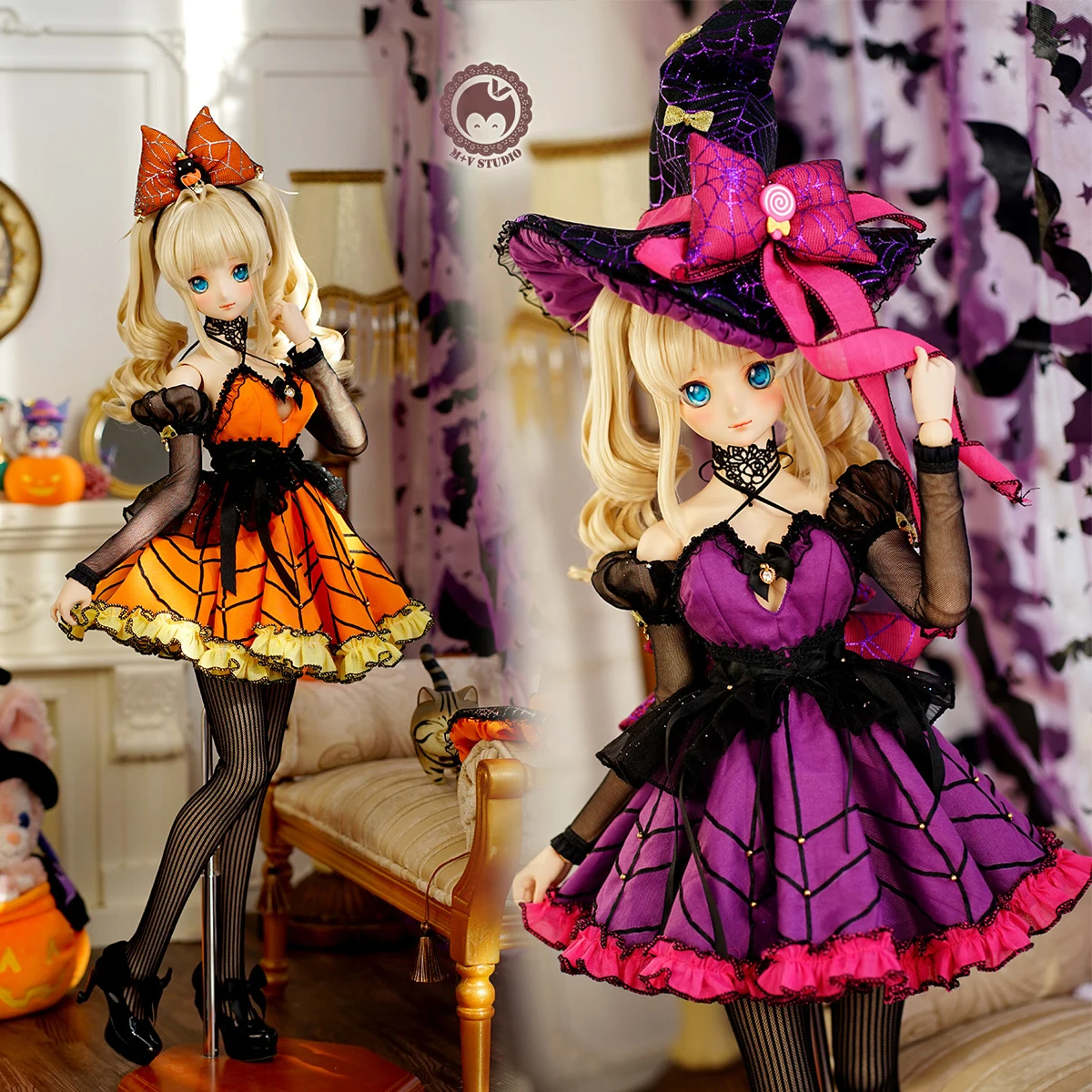 Halloween Limited 1/4 1/3 Purple/Orange Witch Dress MSD MDD Spider Queen skirt kumako DDL DY BJD Doll clothes Accessories