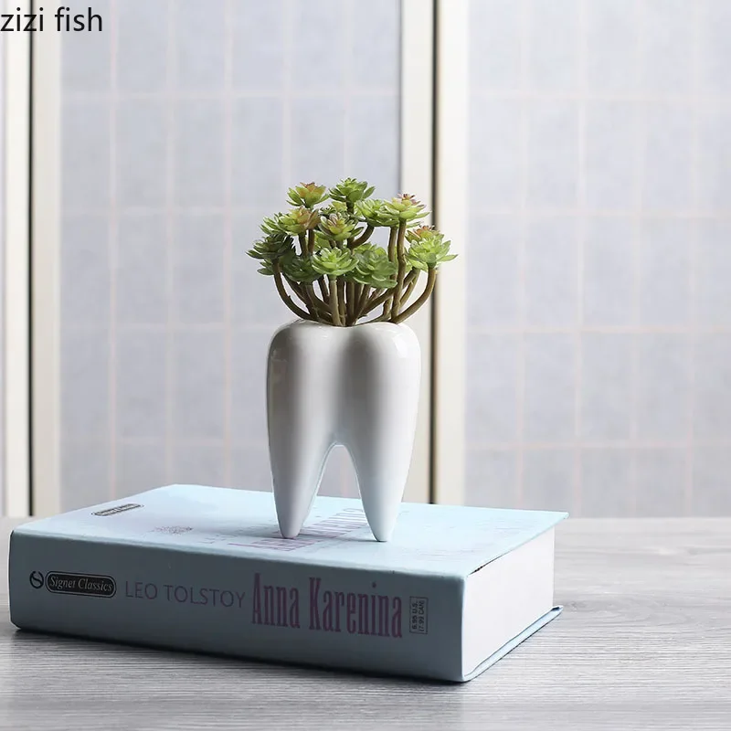Creative Tooth Decorative Flower Pot Desktop Ceramic Flower Pot Living Green Room Plant Modern Home Decoration