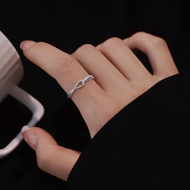 

S925 Sterling Silver Geometric Symbols Cross Zircon Opening Rings Light Luxury for Women Fine Jewelry Minimalist Accessories