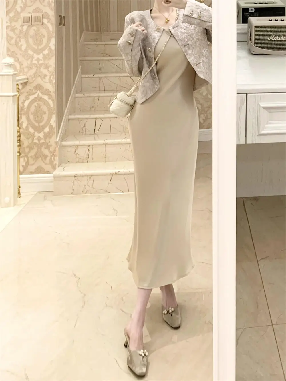 Jesienny Francuski Vintage Elegancki Zestaw Dwuczęściowy Damski Estetyka Lat 2000 Wyszczuplający Krój Długa Sukienka Zestaw Retro Chic Ubrania Biurowe dla Kobiet