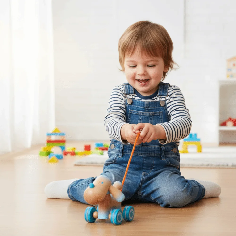 Colorful Design Wooden Pull Along Motor Skills Development Wooden Material Pull Along Toddler Easy To Use Enhance Balance