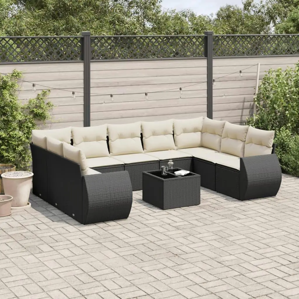 

Garden Sofa Set Black PE Rattan Powder Coated Steel Tempered Glass Outdoor Furniture for Patio Balcony Living Room