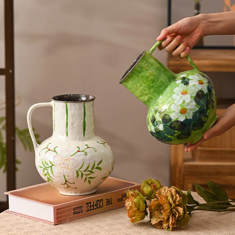 

Vase ceramic classy green chinoiserie retro art livingroom flower arrangement decoration small casual modern suitable for office