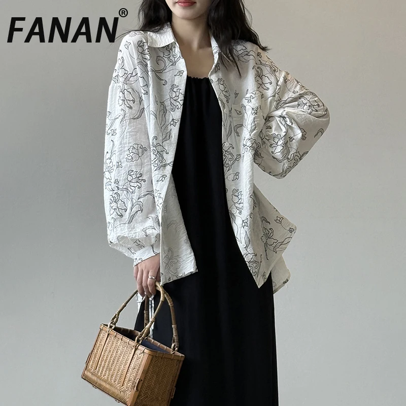 

FANAN Drawstring Design Print Sunscreen Shirts For Women Lapel Single Breasted Casual Loose Blouses Female Tops 2025 Summer New