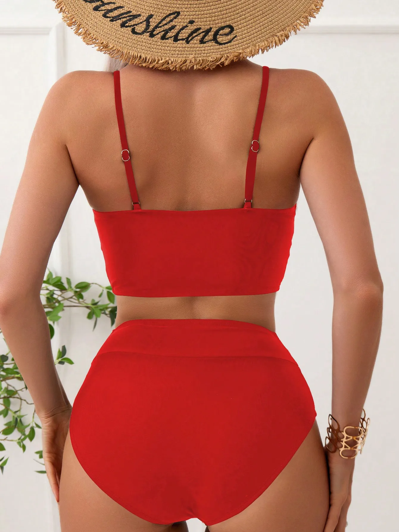 Sexy Cross Bikini Set Deep V-neck Plain Swimming Suit Fashion Cross High Waist Pants Sexy Bikini Suit
