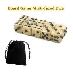 10/20Pcs 16mm Acrylic Ivory Dice with Bag D6 Dice for Board Game Round Entertainment Party Cubes Mahjong Accessories Dice