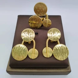dubai jewelry set for women Gold Color Earrings and Ring Jewelry Set African Thai Ear Clip Cocktail Ring Set