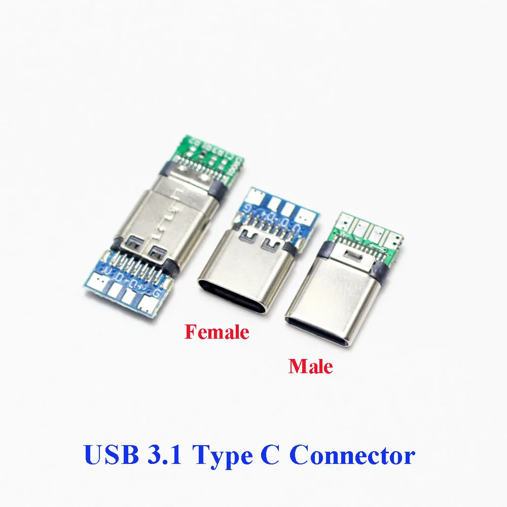 10 sztuk złącza USB 3.1 typu C 24-pinowe gniazdo męskie / żeńskie Adapter do lutowania przewodów i kabli 24-pinowe wsparcie płytki PCB