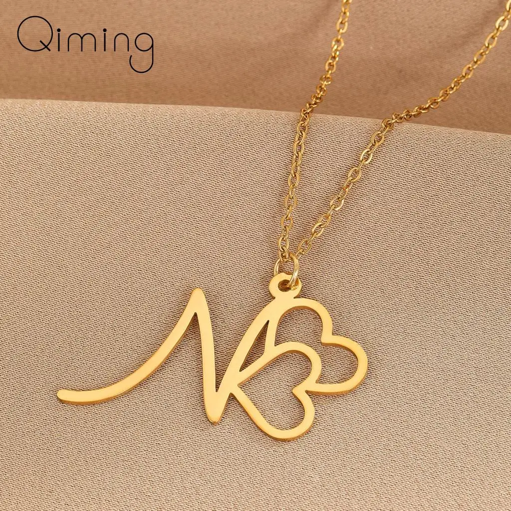 Stainless Steel A-Z Love Heart Pendant Name Initials Necklace Letters Chain Wedding Necklace Best Gift