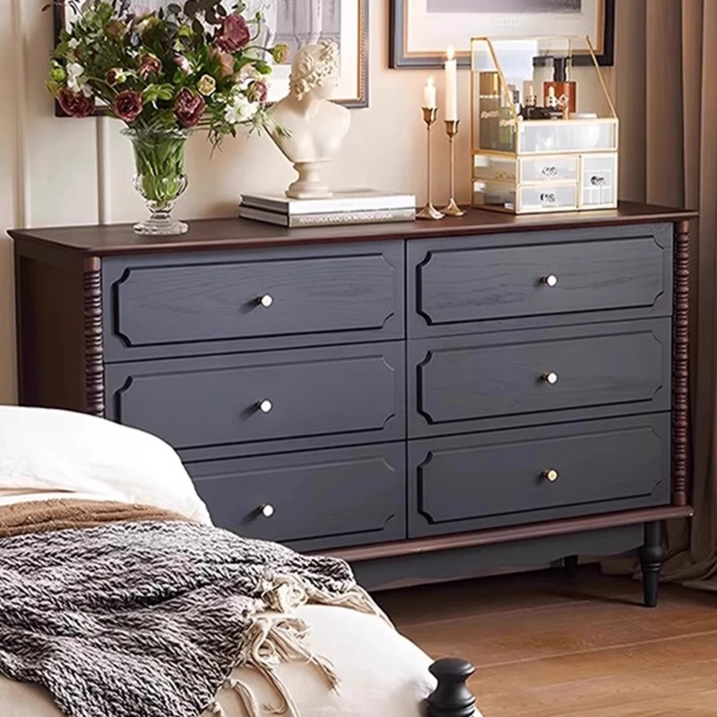 

Six-chest cabinet French retro solid wood six-chest cabinet Bedroom against the wall Storage locker Dining side cabine