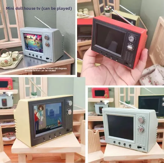 Playable Video TV Model - Functional Mini Television for Home Decor Realistic Living Room Appliance Toy 12 Miniature