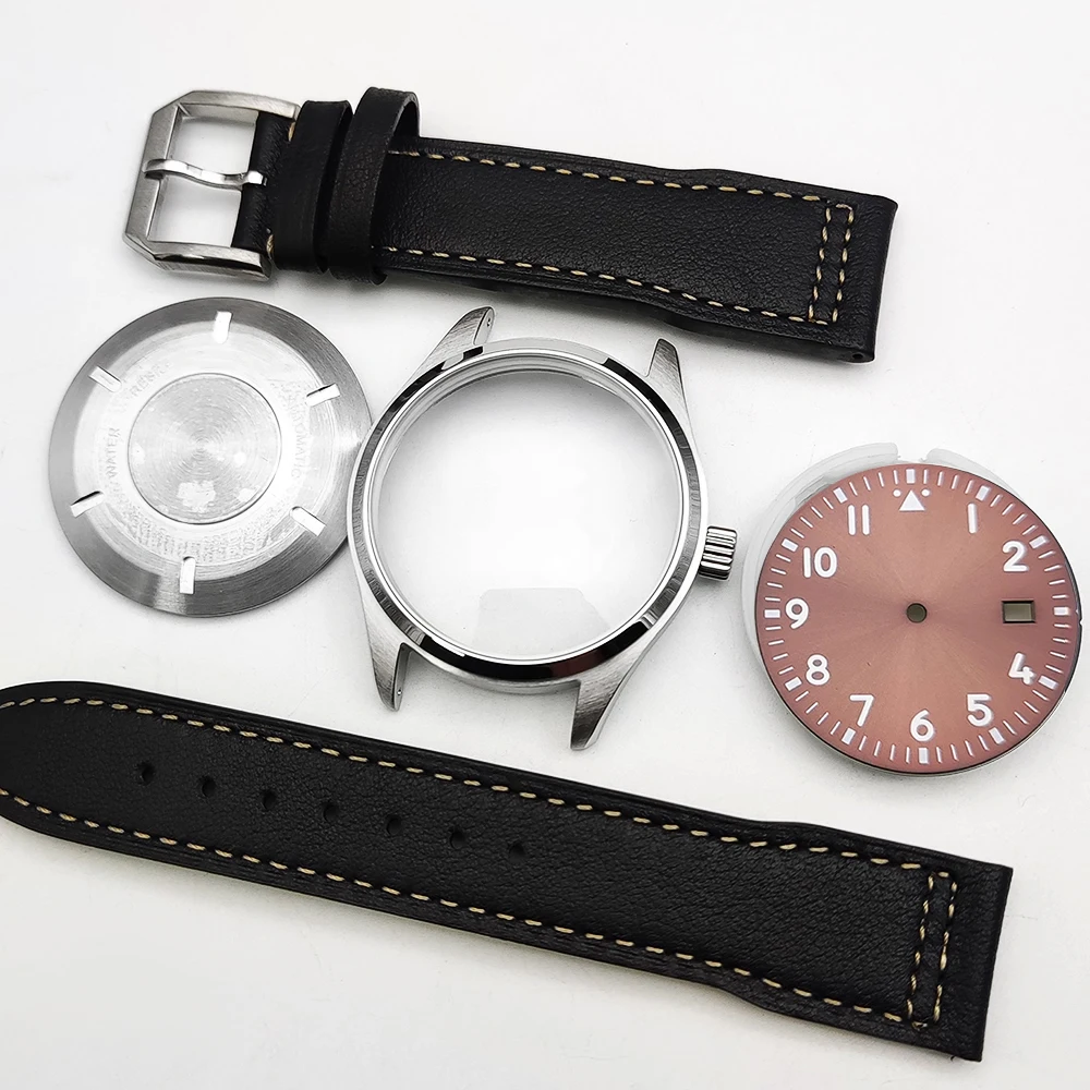 Cinturino per orologio pilota da 40 mm adatto per NH36 NH35 Movimento automatico Custodia in argento con quadrante da 33,5 mm