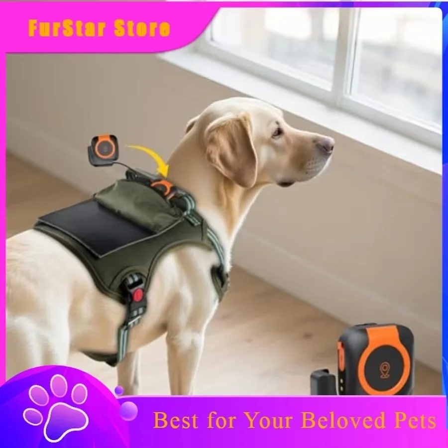 FurStarSolar-Powered GPS Tracker Vest For Dogs Cats Waterproof Lightwght Real-Time Pet Locator No Subscription Track History IOS