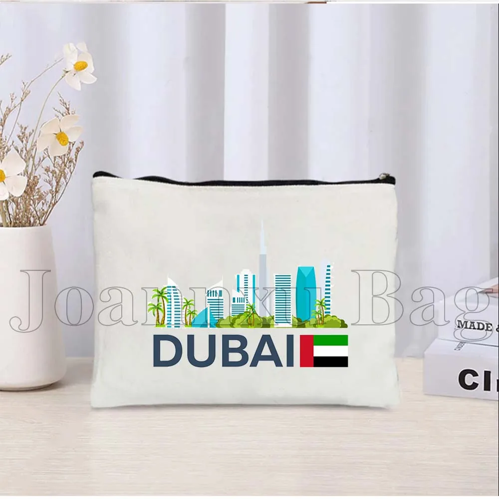 Egypt London Paris Italy Rome India Sydney Moscow UAE Dubai New York Skyline Gifts Canvas Cosmetic Makeup Bag Pencil Case Pouch