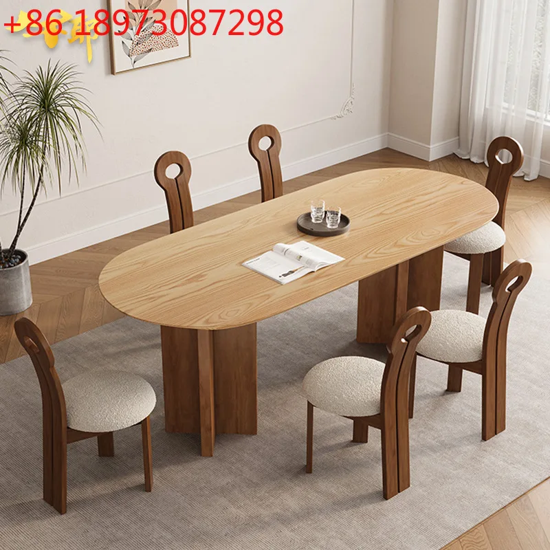 

Средневековый обеденный стол из цельного дерева, прямоугольный современный простой обеденный стол и стулья из ясеня для дома