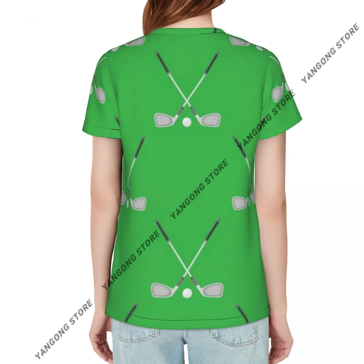 Womens Short Sleeve Golf Pattern Casual Tee Clothing Crewneck Woman T-Shirts