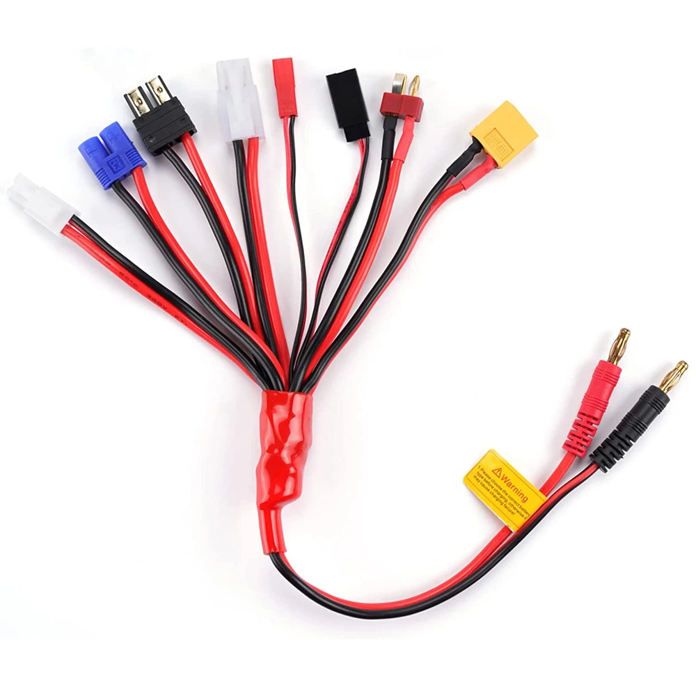 RC Lipo Battery Charger Adapter Connector Splitter Cable 8 in 1 Octopus Convert Wire to 4.0mm Banana Plug for Tamiya EC3 JST