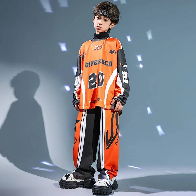 Children Teen Boys Girls Streetwear Hip Hop Loose Sport Long Sleeve T-shirts Pants Sets Kids Tracksuits Stage Clothes Costumes