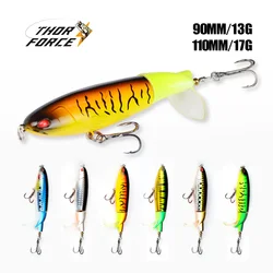 THORFORCE 90MM/100MM Topwater Fishing Lure Artificial Hard Bait Soft Rotating Tail Whopper Popper Pike Bass Fishing Tackle