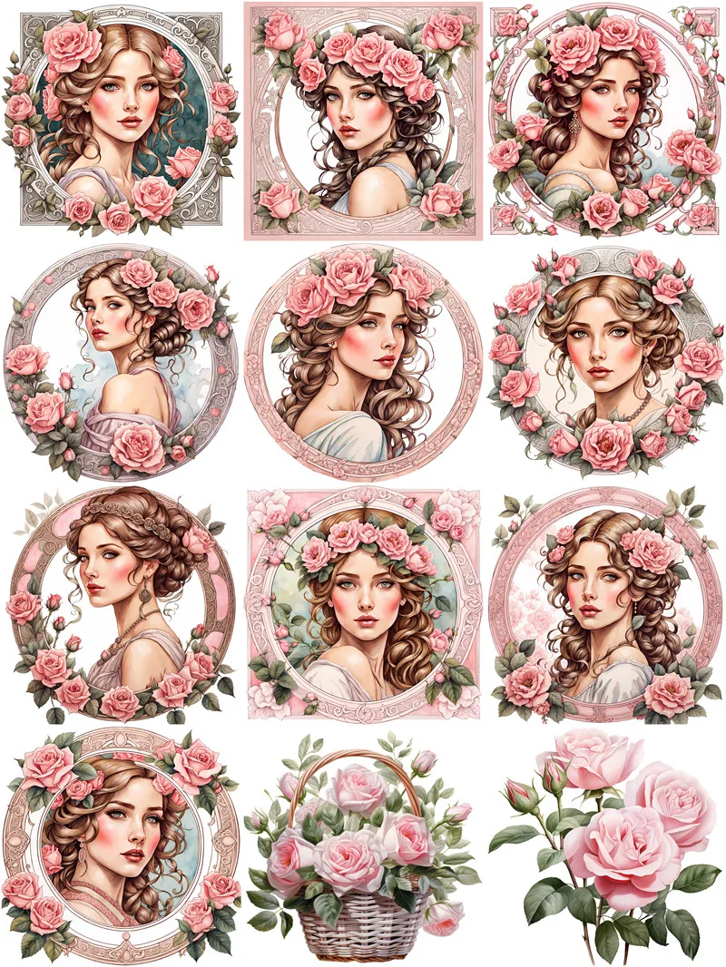 Rose framed girl Stickers Crafts And Scrapbooking stickers kids toys book Decorative sticker DIY Stationery