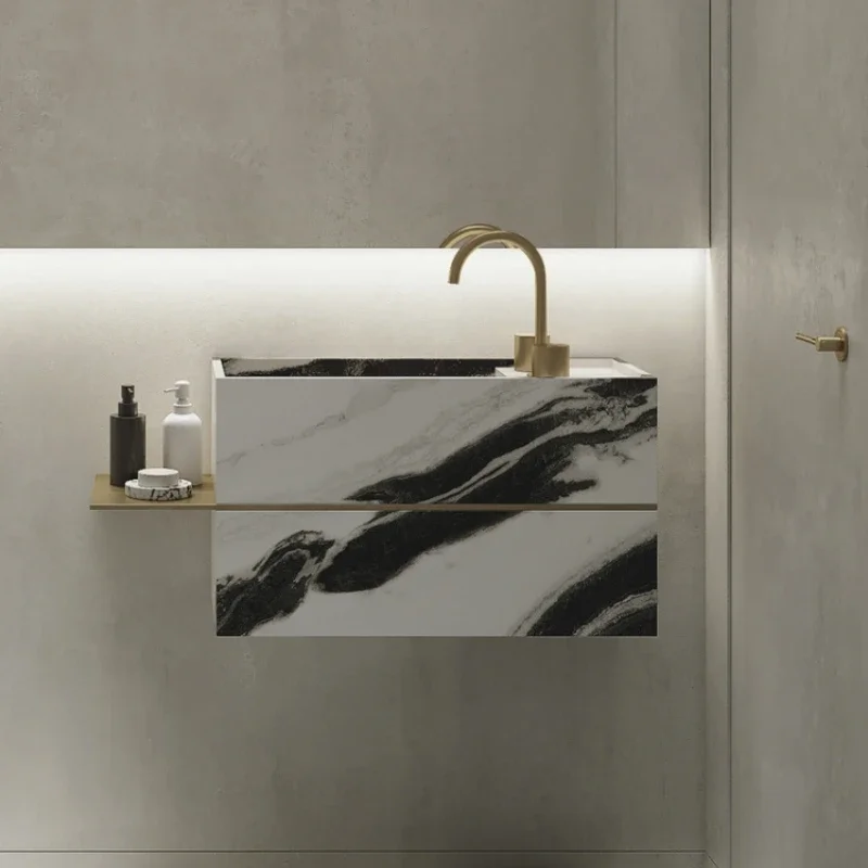 Wall-mounted hand wash basin Small apartment rock slab narrow side wash table Sink under the counter basin