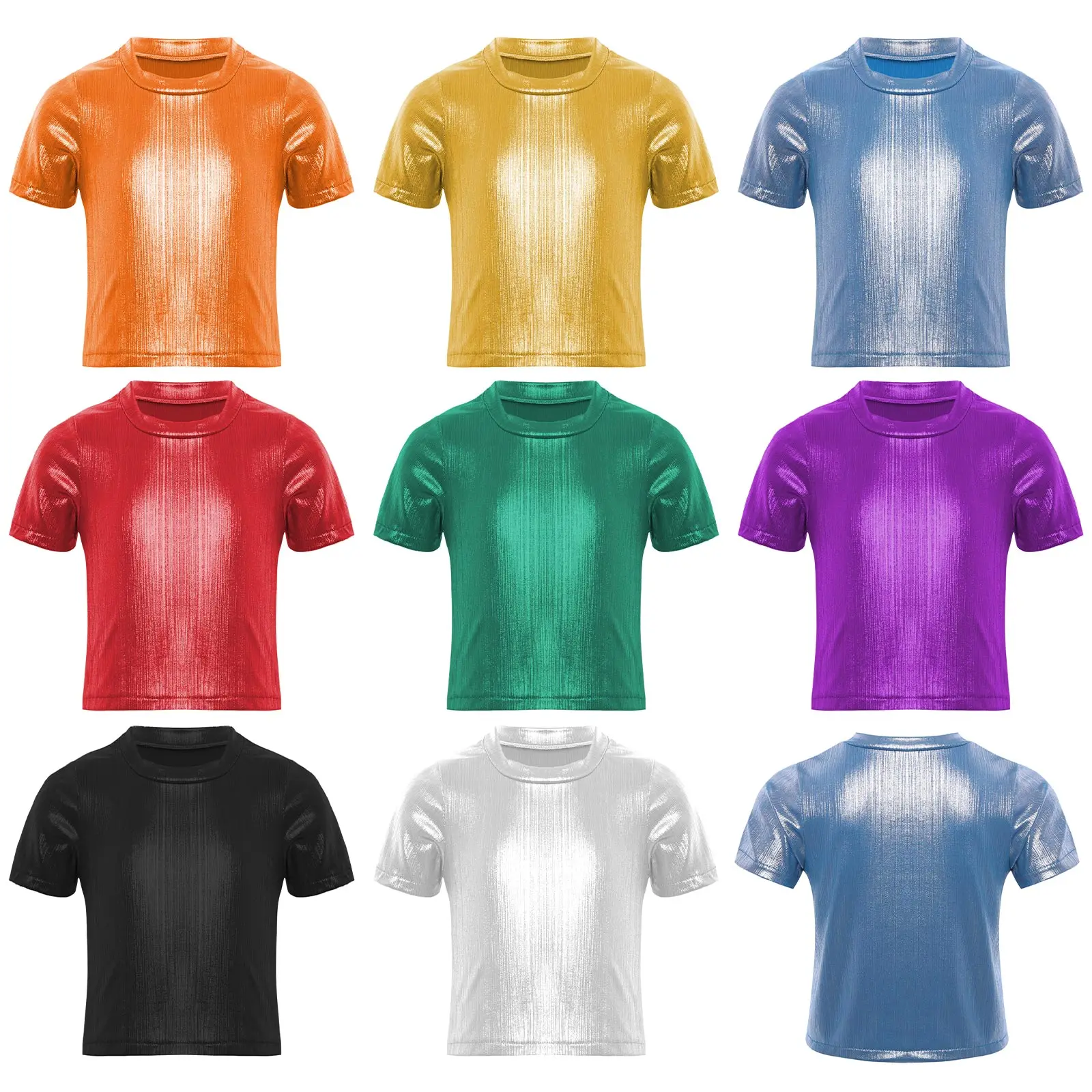 Kinder Mädchen Jungen Metallic T Shirts Glänzende Kurzarm Tank Modern Jazz Hiphop Street Dance Kostüm Casual T-shirts