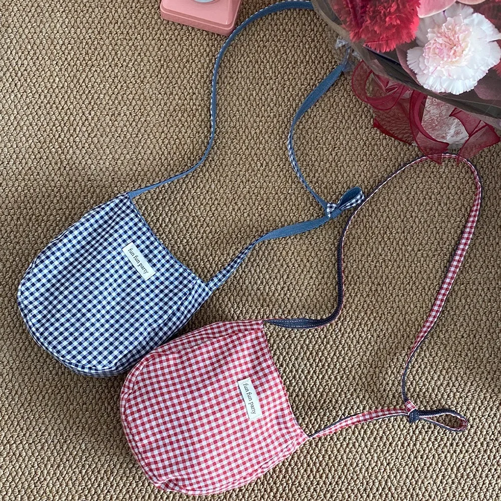 

Casual Cute Small Square Bag Plaid Double-sided Available Crossbody Phone Pouch Demin Storage Bag Grid Shoulder Bag Women