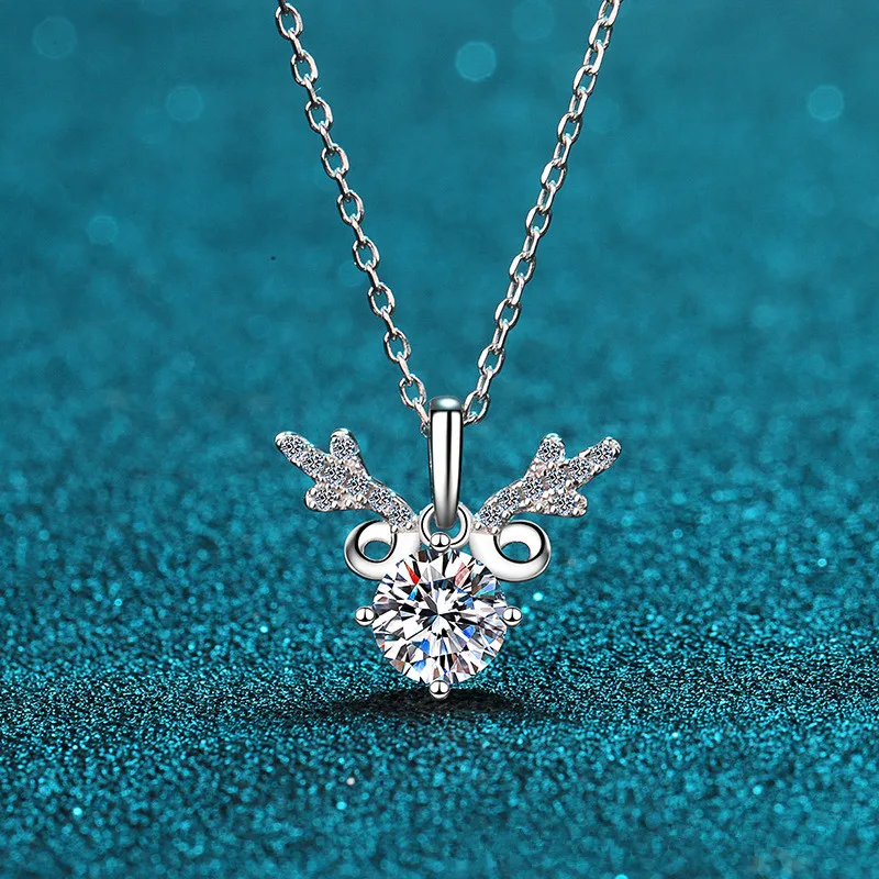 925er Sterlingsilber, schlichter und modischer vierzackiger 1 Karat 2 Karat Mosambik-Diamant-Hirsch-Anhänger, Schmuck, Geschenk
