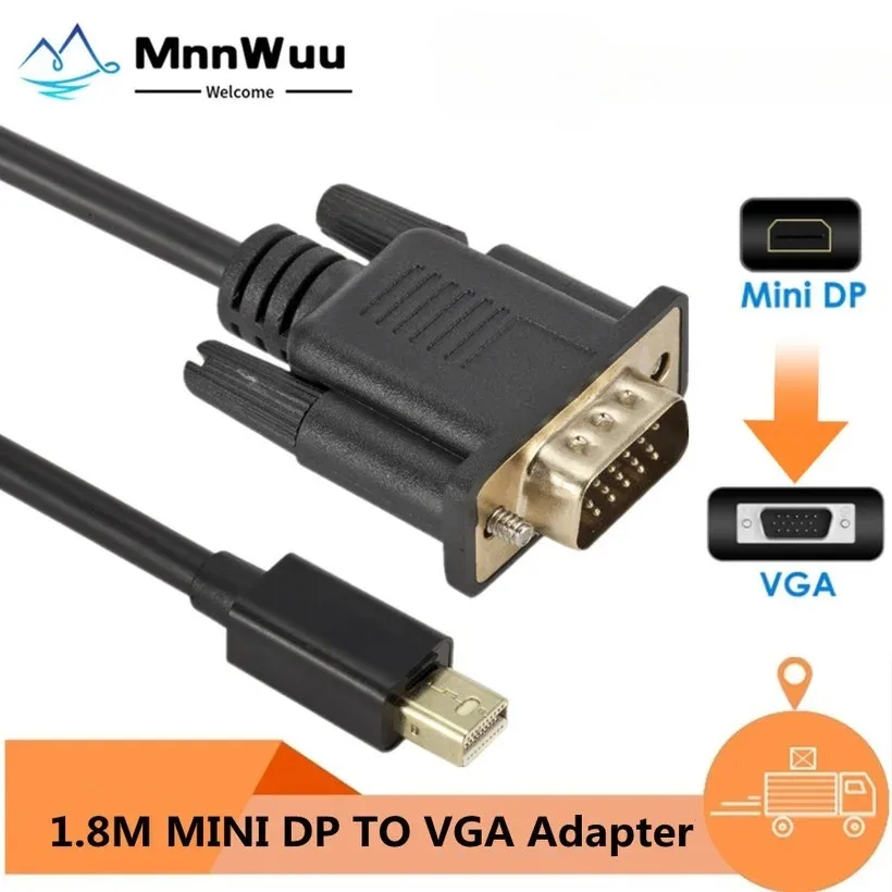 

1.8M 1080P Mini DP To VGA Cable Mini Thunderbolt Mini DisplayPort Display Port TO VGA 1.8M for HDTV Monitor for MacBook Air Pro