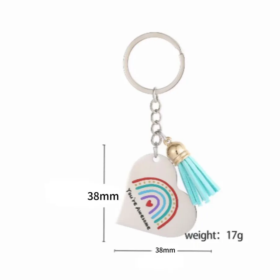 سلسلة مفاتيح من الفولاذ المقاوم للصدأ بألوان قوس قزح، قلادة جلدية مهدب، قلادة DIY، هدية لصديقتك، سلسلة مفاتيح نسائية. #6