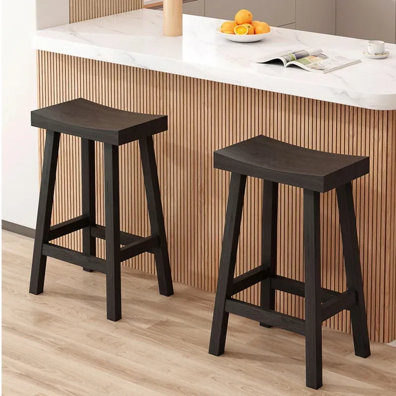 Black Solid Wood Bar Chair: Minimalist Living Room High Chair