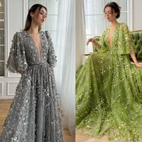 Personalizado de alta calidad brillo exquisito tul rebordear apliques vestido de fiesta de celebridades con cuello en V vestido de ocasión a medida vestidos largos