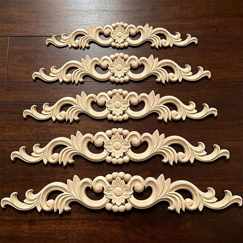 

2PCS 30-54cm Natural Wood Appliques for Furniture Cabinet Unpainted Wooden Mouldings Decal Vintage Decoration Accessories