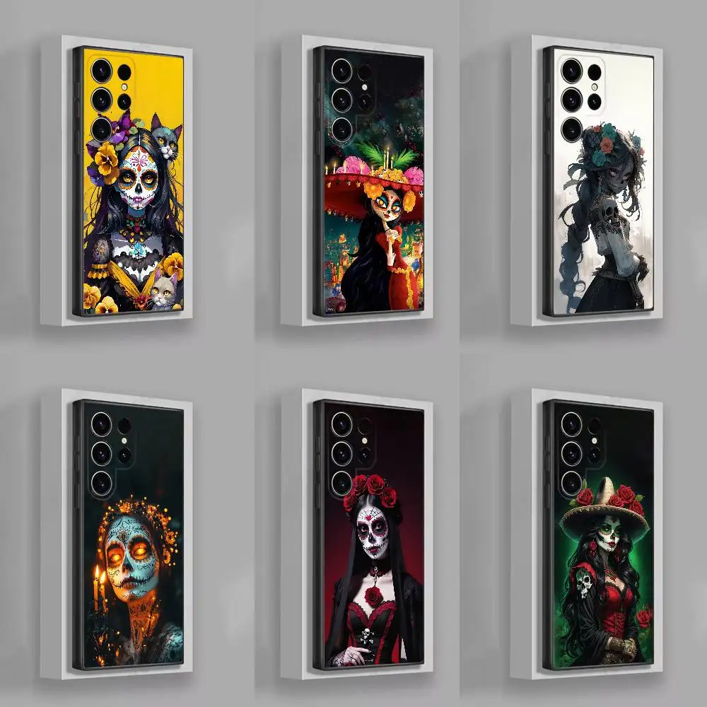 

Skull Girl Catrina Day of the Dead Mexica Phone Case For Samsung S25,S24,S21,S22,S23,S30,Ultra,S20,Plus,Fe,Lite,5G Black Cover