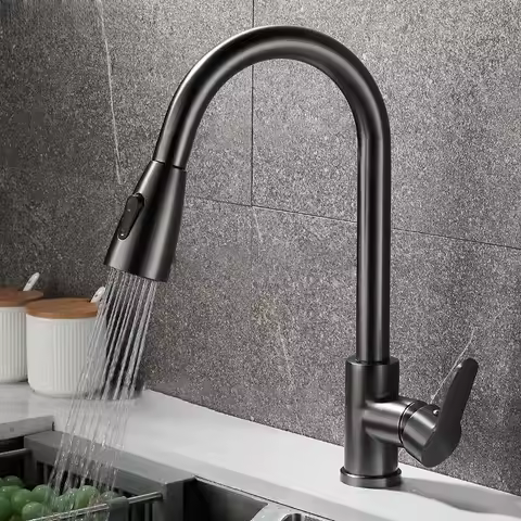 Kitchen Sink Faucets stainless steel Pull Out Kitchen Sink Water Tap Deck Mounted Mixer Stream Sprayer Head Hot Cold Taps
