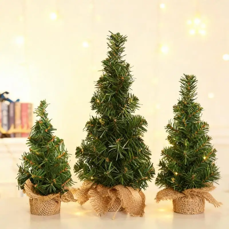 2026 15/20/30cm Mini Christmas Tree Linen Base Artificial Pine Tree Desktop Ornament Window Display Holiday Home Mall Decoration