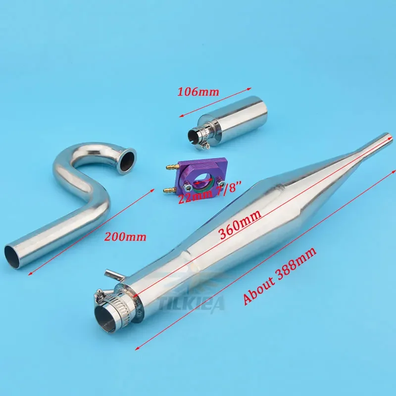 Stainless Steel Exhaust Pipe Tuned Pipe Accessories for 26/29/30/32cc Zenoah Engine RC Boat