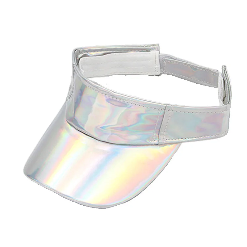 Laser Gradient Shiny PU Leather Women\'s Summer Sun Visor Cap Silver Pink Gold White