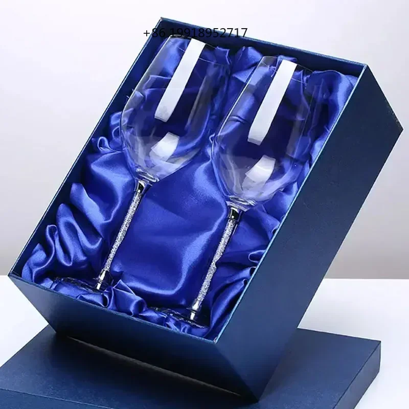 Wedding Champagne Glass Set, Flute Glasses with Rhinestone, Crystal Rimmed Decoration, Drink Goblet Cup, Gift, 350ml, 470ml