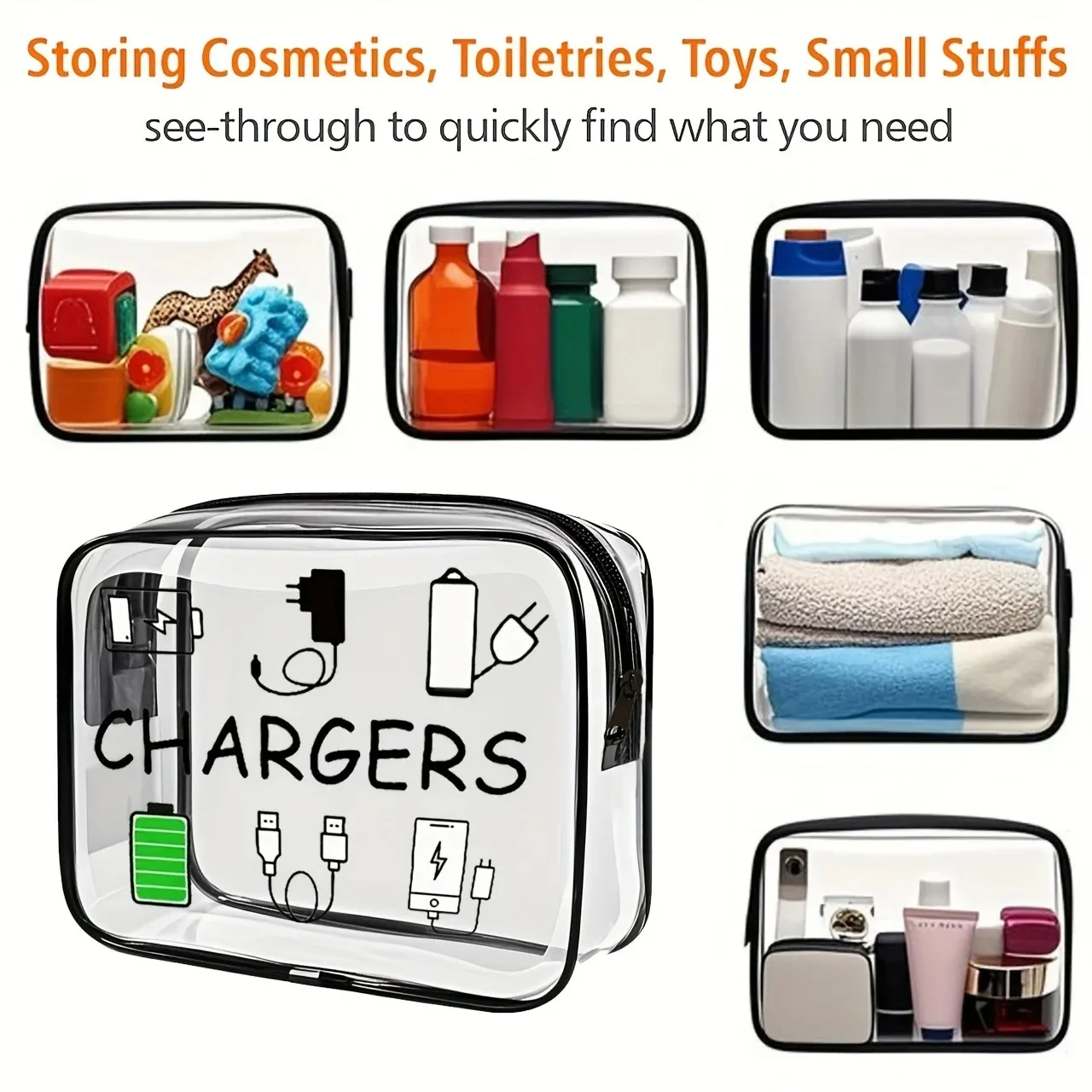 قطعة واحدة، حقيبة تنظيم السفر البلاستيكية ذات سعة كبيرة مع سحاب إغلاق - حقيبة مكياج وأدوات الزينة خفيفة الوزن، تصميم سهل التنظيف