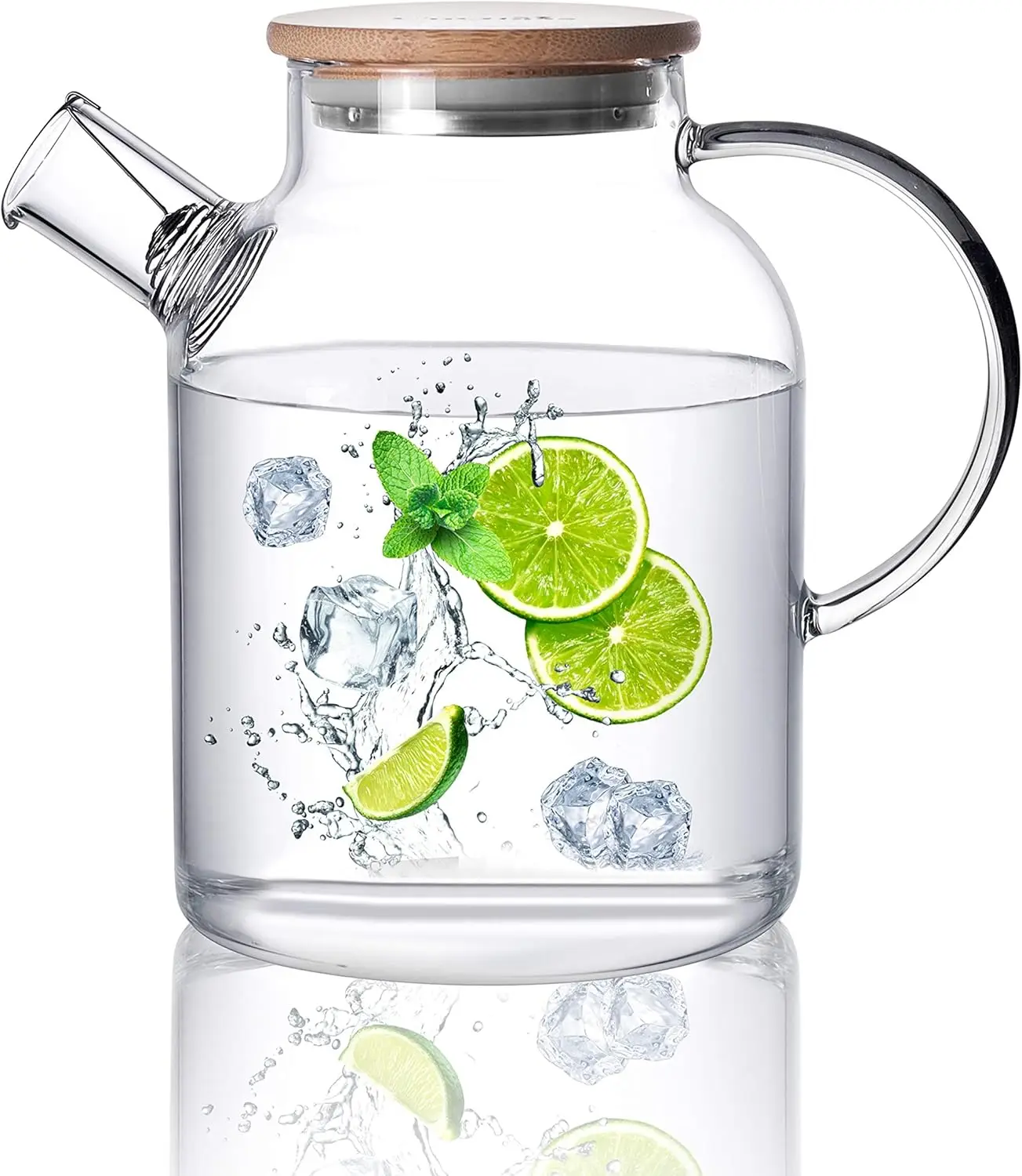 1pack 1/1.8L Glass Teapot Bamboo Lid Glass Tea Kettle with Removable Filter Spout for Loose Leaf、Fruit Tea and Fragrant Tea