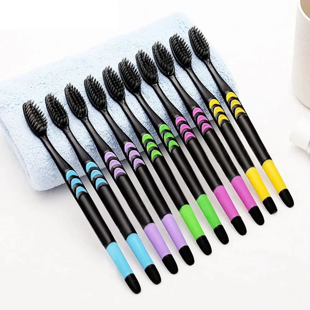 

10Pcs Soft Bristle Manual Toothbrush Set Colorful Deep Cleaning Cleaning Tooth Brush Compact Head Black Hair Travel Toothbrushes